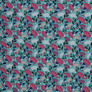 Puuvillane kanvas - õied türkiissinisel, sari Garden Stories