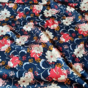 Viskooskangas “Rosella” – roosad lilled tumesinisel