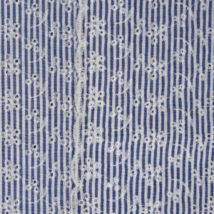 Puuvillane tikandiga kangas, broderii - triibuline, sinine