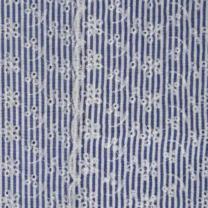Puuvillane tikandiga kangas, broderii - triibuline, sinine