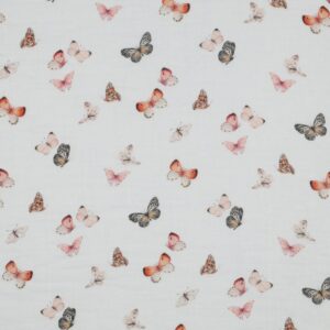 Puuvillakrepp, musliin - liblikad valgel