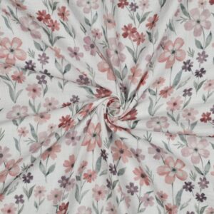 Puuvillakrepp, musliin - pastelsed lilled valgel