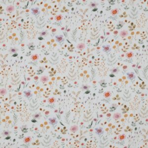 Puuvillakrepp, musliin - väikesed lilled valgel