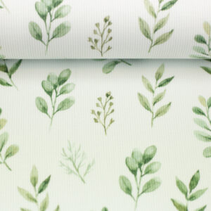 Ribiline trikotaaž - rohelised lehed valgel